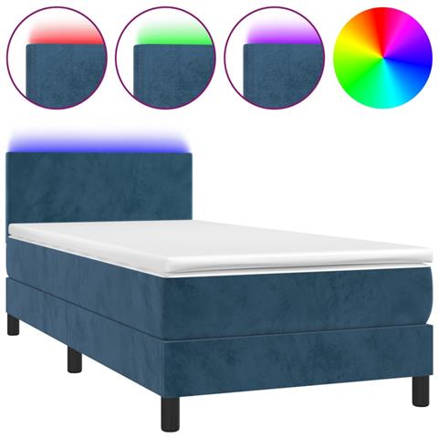 Letto a Molle con Materasso e LED Blu Scuro 100x200 cm - Foto 1