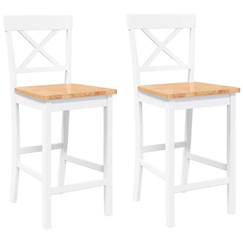 Sgabelli Da Bar 2 Pz Bianchi In Legno Massello Di Hevea - Foto 1