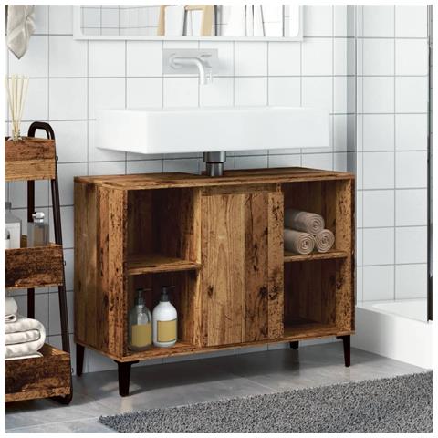 Mobile Lavabo Legno Antico 80x33x60 Cm In Legno Multistrato - Foto 3