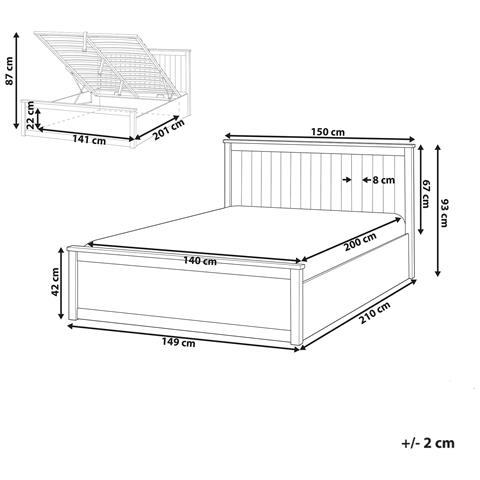 Letto Contenitore Legno Di Pino Lambres 140 X 200 Cm Bianco - Foto 8