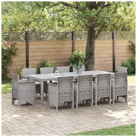 Set da Pranzo da Giardino da 11 Pezzi con Cuscini Grigio Chiaro Rattan Sintetico - Foto 2