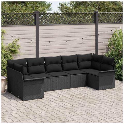 Set di 7 pezzi di divano da giardino con cuscini in rattan poly nero, Divano da giardino a 2 posti con spazio di stoccaggio e cuscini in rattan poly nero - Foto 2
