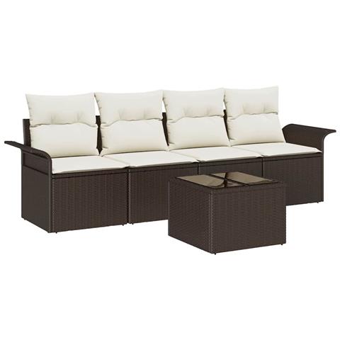 Set di divani da giardino 5 pezzi con cuscini in rattan polietileno marrone - Foto 1