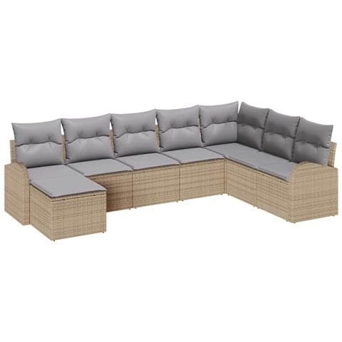 Set di divano da giardino 8 pezzi con cuscini beige in rattan sintetico - Foto 1