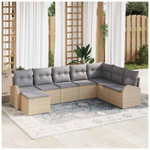 Set di divano da giardino 8 pezzi con cuscini beige in rattan sintetico - Foto 2