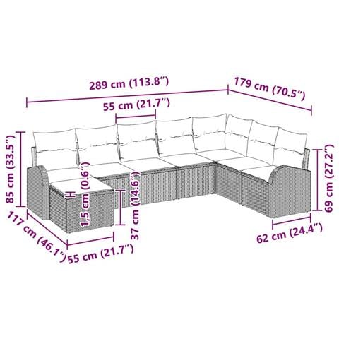Set di divano da giardino 8 pezzi con cuscini beige in rattan sintetico - Foto 9