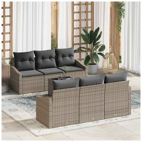 Set divani giardino 7 pezzi con cuscini grigio polirattan - Foto 2