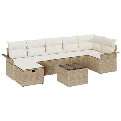 Set Divano da Giardino da 8 Pezzi con Cuscini Beige Polyrattan - Foto 1