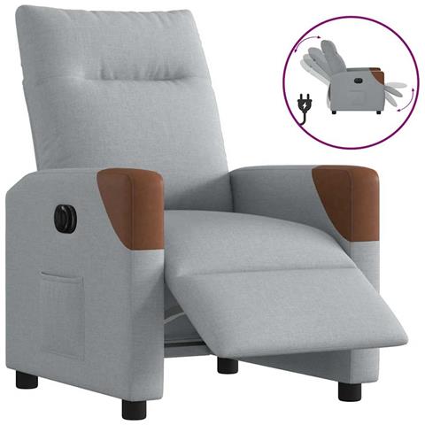 Poltrona Elettrica Reclinabile Grigio Chiaro in Tessuto - Foto 1