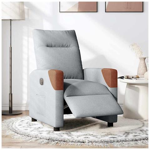 Poltrona Elettrica Reclinabile Grigio Chiaro in Tessuto - Foto 2