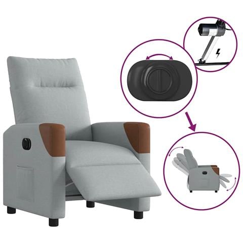 Poltrona Elettrica Reclinabile Grigio Chiaro in Tessuto - Foto 9