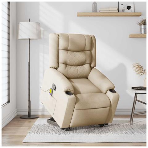 Poltrona Alzapersona Massaggiante Reclinabile Crema in Tessuto - Foto 2