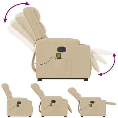 Poltrona Alzapersona Massaggiante Reclinabile Crema in Tessuto - Foto 9