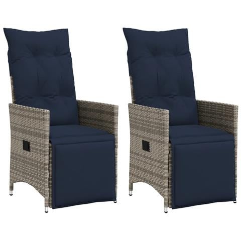 Sedie da giardino reclinabili 2 pz con cuscini grigie in polyrattan - Foto 1