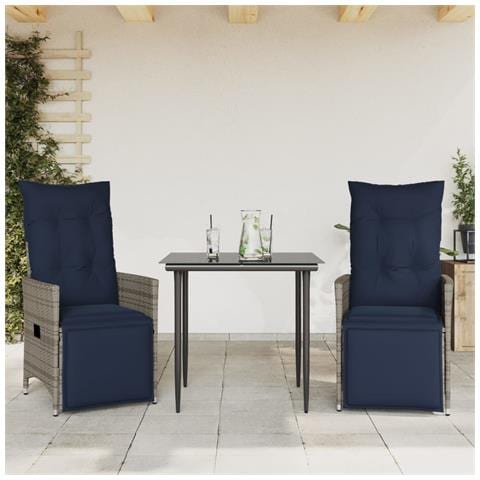Sedie da giardino reclinabili 2 pz con cuscini grigie in polyrattan - Foto 2