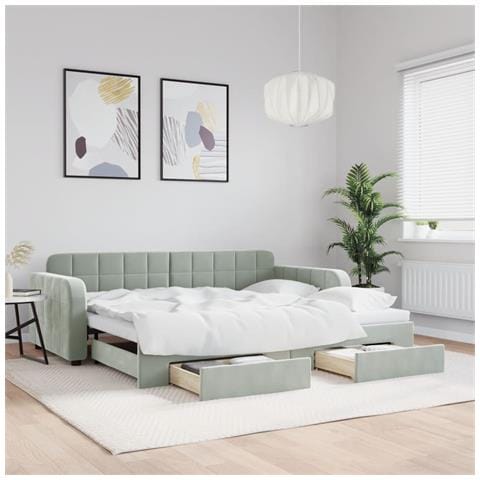 Divano Letto Estraibile Cassetti Grigio Chiaro 90x190cm Velluto - Foto 2