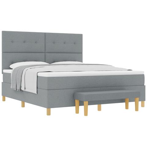 Letto a Rete con Materasso e Panchina Grigio Chiaro 180x200 cm Tessuto - Foto 1