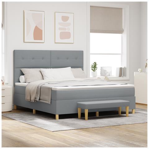 Letto a Rete con Materasso e Panchina Grigio Chiaro 180x200 cm Tessuto - Foto 2