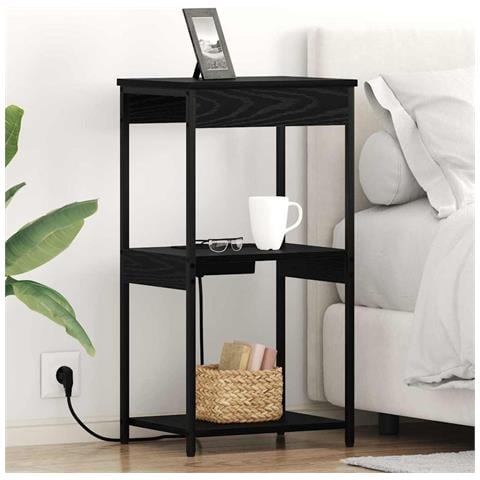 Comò con stazione di ricarica Rovere nero Legno multistrato - Foto 2