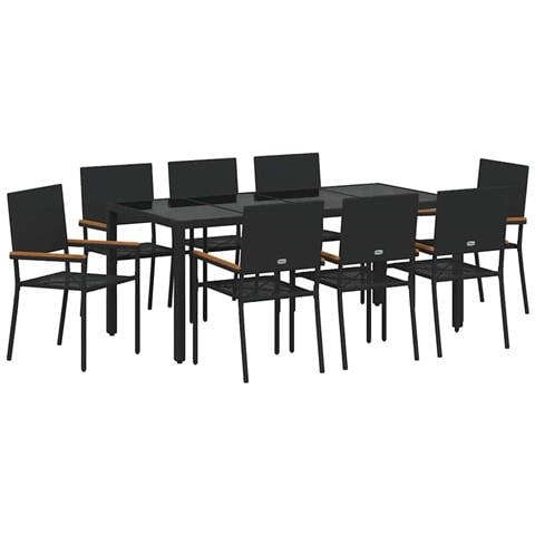 Set da Pranzo per Giardino 9 pcs Nero 190 x 90 x 75 cm - Foto 1