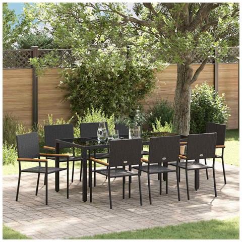 Set da Pranzo per Giardino 9 pcs Nero 190 x 90 x 75 cm - Foto 2
