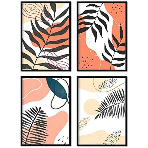 Set Di 4 Stampe Di Pacchi Astratti 2 Poster Con Illustrazioni Floreali Di Arte Astratta Nei Toni Caldi Della Terra Senza Cornice A4 - Foto 1