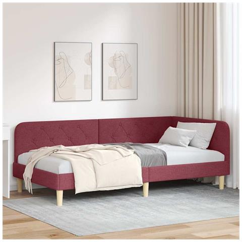 Cornice del letto ad angolo Rosso Vino 100 x 200 cm Tessuto - Foto 2