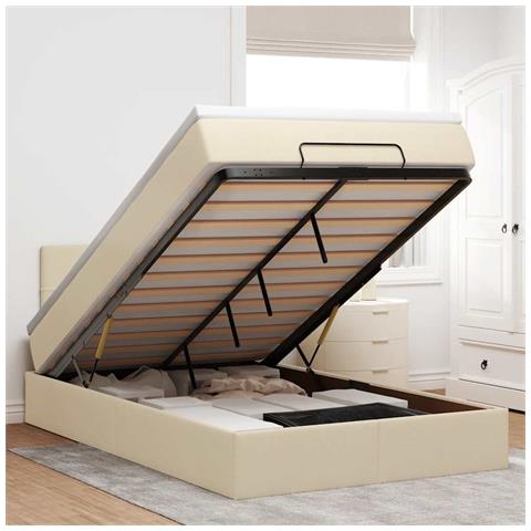 Struttura Letto Pouf con Materasso Crema 120x190 cm in Tessuto - Foto 2