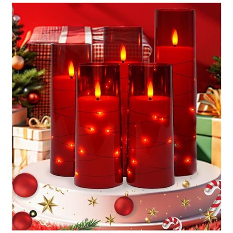 Candela Led Rossa Senza Fiamma (5.5x16cm) - Perfetta Per Natale E Feste - Foto 6