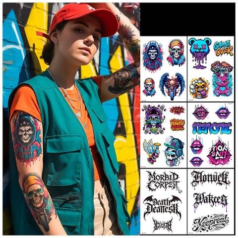 Tatuaggi Temporanei Colorati Cartoon - Adesivi Impermeabili Fai Da Te Per Bambini E Adulti (10 Fogli) - Foto 7