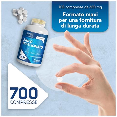 Zinco Bisglicinato 15 mg 700 Compresse - Zinco ad Alta Assorbibilità - Sistema Immunitario, Pelle, Capelli e Unghie (Confezione tripla) - Foto 2