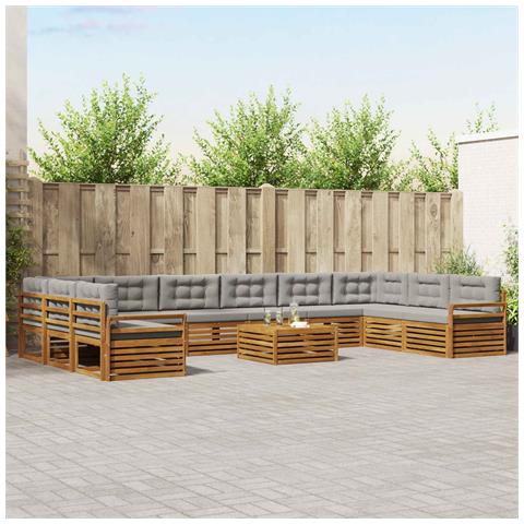 Set divani con cuscino 11 pcs Grigio Naturale e Chiaro - Foto 2