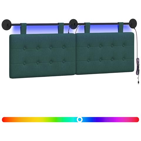 Testiera sospesa Con luce LED Verde Scuro Tessuto - Foto 1