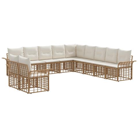 Set di divani da esterno 11 pcs Naturale e Bianco Crema - Foto 1