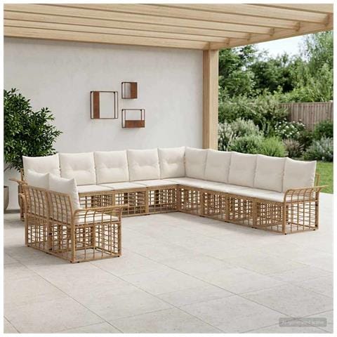 Set di divani da esterno 11 pcs Naturale e Bianco Crema - Foto 2