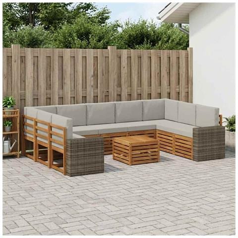 Set divani con cuscino 10 pcs Naturale e Grigio Chiaro - Foto 2