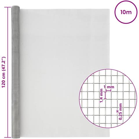Rete per schermatura 120 x 1000 cm 18 Mesh Argento - Foto 7