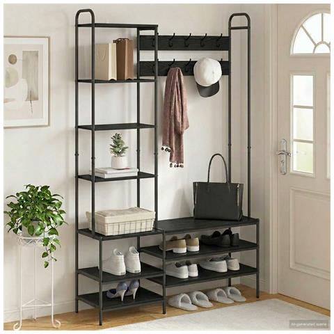 Appendiabiti con panca per scarpe Rovere Nero - Foto 2