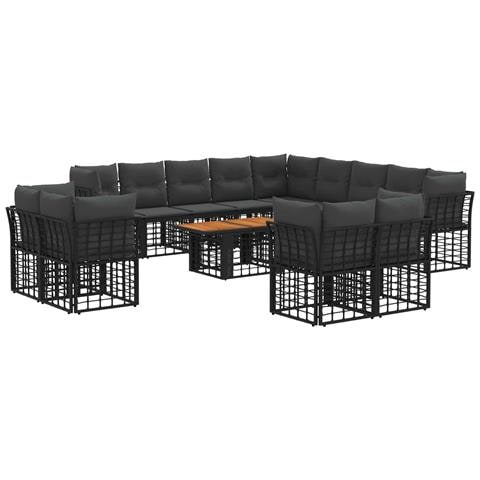 Set Divano da Giardino 14 pz Nero e Grigio scuro polyrattan - Foto 1