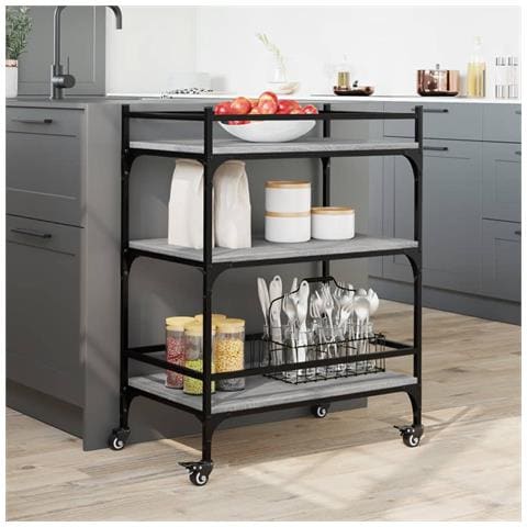 Carrello Da Cucina Grigio Sonoma 65x40x86,5cm Legno Multistrato - Foto 3