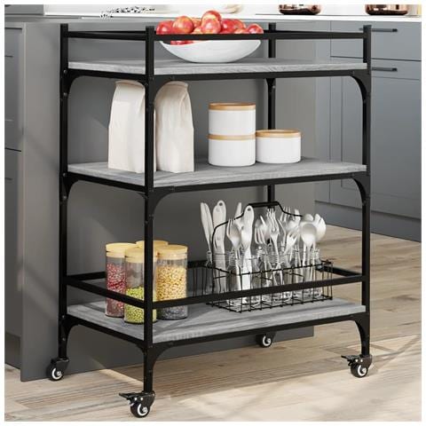 Carrello Da Cucina Grigio Sonoma 65x40x86,5cm Legno Multistrato - Foto 1