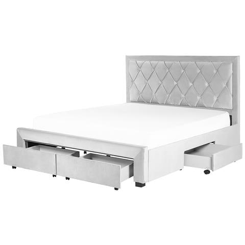 Letto Contenitore Velluto Grigio Chiaro 180 X 200 Cm Lievin - Foto 2