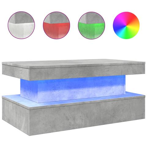 Tavolino Da Soggiorno Con Luci Led Grigio Cemento 90x50x40 Cm - Foto 2