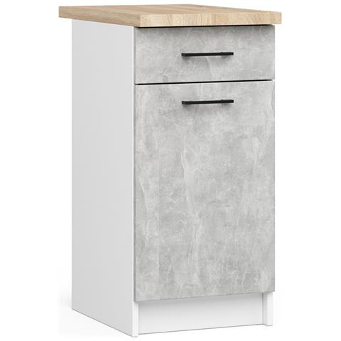 Mobile cucina modulare con piano di lavoro OLIWIA, 1 anta e 1 cassetto, 40x46x85 cm, Colore Bianco e Grigio Cemento - Foto 1