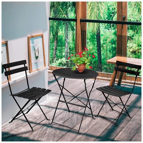 Set di Mobili da Balcone ORION Tavolo rotondo e 2 Sedie in Elegante Nero - Foto 5