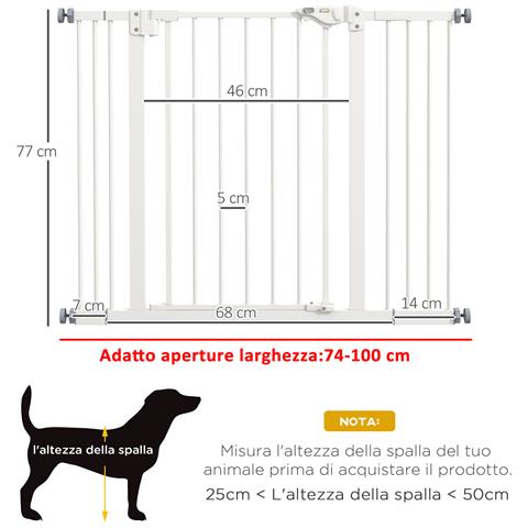 Cancellino Per Cani Regolabile Fino A 100 Cm Senza Viti Con 2 Estensioni E Altezza 72 Cm, Bianco - Foto 2