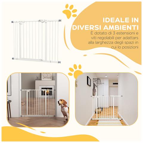 Cancellino Per Cani Regolabile Fino A 100 Cm Senza Viti Con 2 Estensioni E Altezza 72 Cm, Bianco - Foto 6