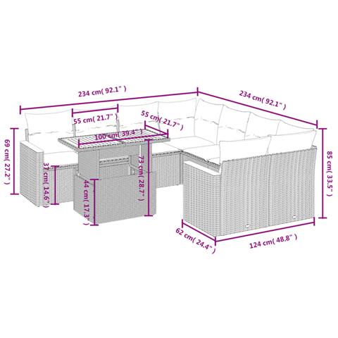 Set Divano Da Giardino 9 Pz Con Cuscini Grigio In Polyrattan - Foto 2