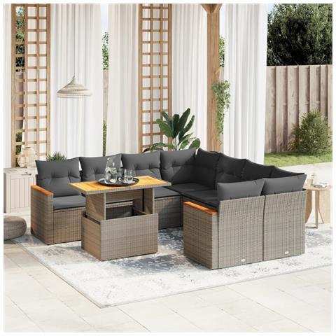 Set Divano Da Giardino 9 Pz Con Cuscini Grigio In Polyrattan - Foto 3