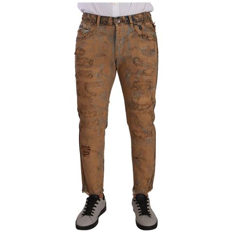 Jeans Denim Regolari In Cotone Invecchiato Marrone - It48 - M - Foto 1